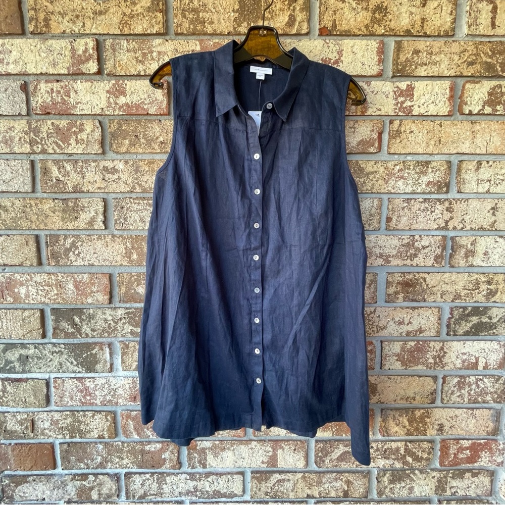 J.Jill Top NWT Ladies Size XL 100% Linen Navy Blue Beauty! Excellent Condition!